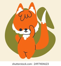 Cute kawaii fox in cartoon, flat, doodle, simple style. Design element for posters, postcards, greeting cards, wallpapers, children's clothes, fabrics, t-shirts, logos, cover