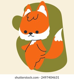 Cute kawaii fox in cartoon, flat, doodle, simple style. Design element for posters, postcards, greeting cards, wallpapers, children's clothes, fabrics, t-shirts, logos, cover