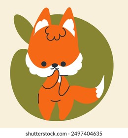 Cute kawaii fox in cartoon, flat, doodle, simple style. Design element for posters, postcards, greeting cards, wallpapers, children's clothes, fabrics, t-shirts, logos, cover
