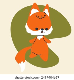Cute kawaii fox in cartoon, flat, doodle, simple style. Design element for posters, postcards, greeting cards, wallpapers, children's clothes, fabrics, t-shirts, logos, cover