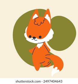 Cute kawaii fox in cartoon, flat, doodle, simple style. Design element for posters, postcards, greeting cards, wallpapers, children's clothes, fabrics, t-shirts, logos, cover