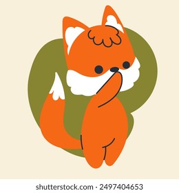 Cute kawaii fox in cartoon, flat, doodle, simple style. Design element for posters, postcards, greeting cards, wallpapers, children's clothes, fabrics, t-shirts, logos, cover