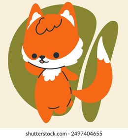 Cute kawaii fox in cartoon, flat, doodle, simple style. Design element for posters, postcards, greeting cards, wallpapers, children's clothes, fabrics, t-shirts, logos, cover