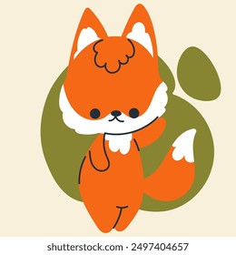 Cute kawaii fox in cartoon, flat, doodle, simple style. Design element for posters, postcards, greeting cards, wallpapers, children's clothes, fabrics, t-shirts, logos, cover