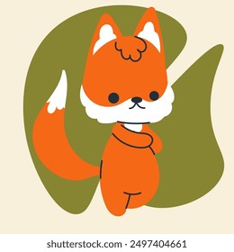 Cute kawaii fox in cartoon, flat, doodle, simple style. Design element for posters, postcards, greeting cards, wallpapers, children's clothes, fabrics, t-shirts, logos, cover