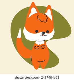 Cute kawaii fox in cartoon, flat, doodle, simple style. Design element for posters, postcards, greeting cards, wallpapers, children's clothes, fabrics, t-shirts, logos, cover