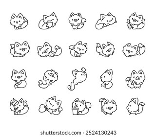 Cute kawaii fox. Coloring Page. Cartoon wild animal. Hand drawn style. Vector drawing. Collection of design elements.