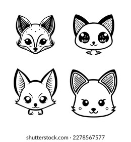 cute kawaii fox head collection set hand drawn illustration