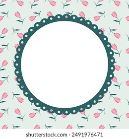Cute kawaii frame notepad memo pad and poster with floral pattern background