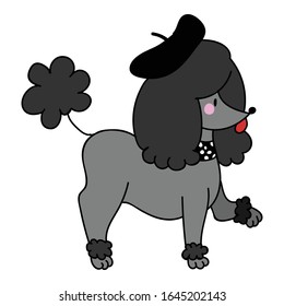 Cute kawaii french poodle puppy dog with crown vector clipart. Japanese style cartoon smiling animal. Adorable girly hand drawn sketch of doggies with beret illustration. EPS 10. 