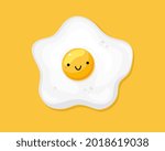 Cute kawaii fried egg with happy smiley face. Breakfast food concept. Flat cartoon vector illustration