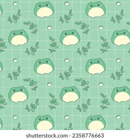 Cute kawaii Frog seamless pattern background