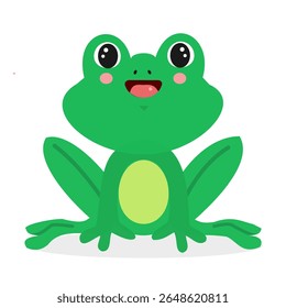Cute kawaii frog with smiling face – cartoon amphibian animal vector illustration for kids