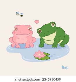Cute kawaii frogs for web and print