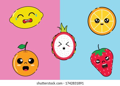 Cute Kawaii Fruit Bundle Illustration