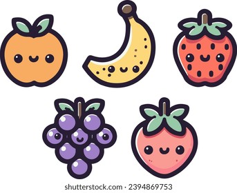 Cute kawaii fruit with faces