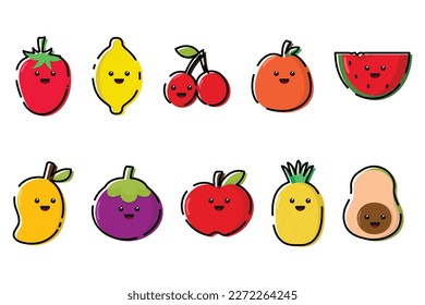 Cute Kawaii Fruit Icon Illustration Vector Style