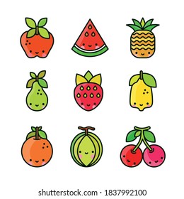 cute kawaii fruit icons, stickers