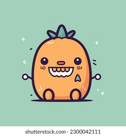 Cute kawaii fruit monster cartoon illustration