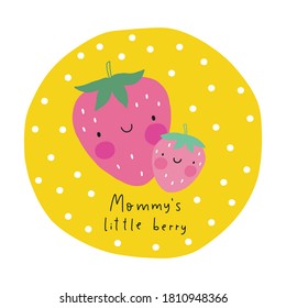 Cute kawaii fruit strawberry mom and baby. Super cute print for kids