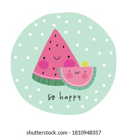 Cute kawaii fruit watermelon mom and baby. Super cute print for kids