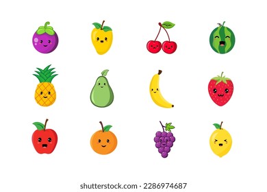 Cute kawaii fruits character vector design illustration colection