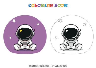 Cute kawaii funny astronaut in space. line drawing for children, children coloring page. Space Coloring Pages for Kids. EPS 10