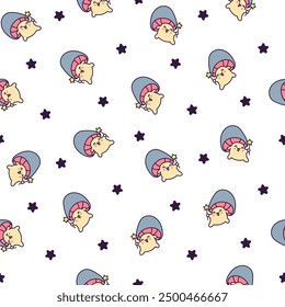 Cute kawaii funny mushroom. Seamless pattern. Cartoon character in different poses. Hand drawn style. Vector drawing. Design ornaments.