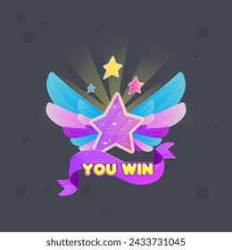 Cute Kawaii Game UI Winner Badge Star Five Pointed Magic Glossy Icon Vector Isolated