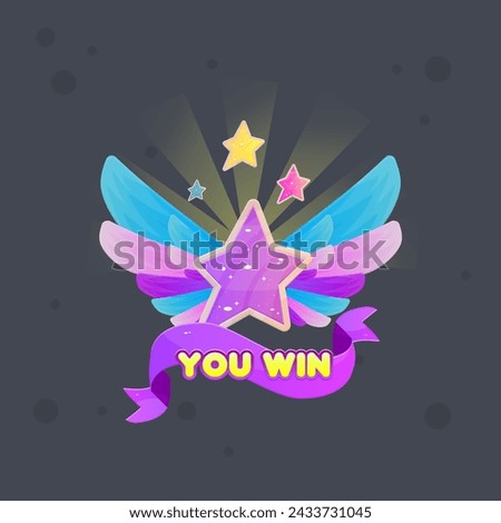 Cute Kawaii Game UI Winner Badge Star Five Pointed Magic Glossy Icon Vector Isolated