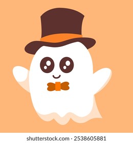 Cute kawaii of ghost angry wearing hat