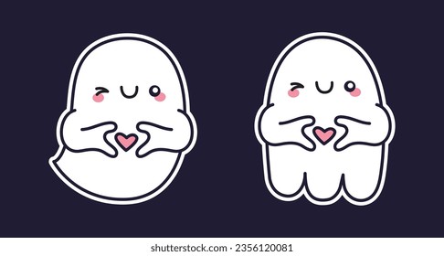 Cute Kawaii Ghost Boo with Love Illustration