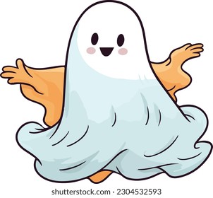 Cute kawaii ghost character vector illustration
