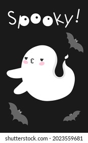 cute kawaii ghost halloween spirit. playful funny scary spooky monster. trick or treat, boo. flat cartoon vector stock illustration.