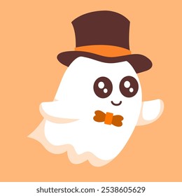 Cute kawaii ghost wearing magician hat