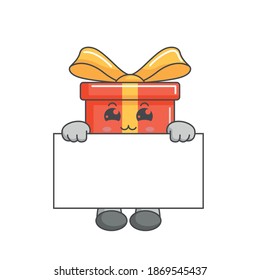 cute kawaii gift characters standing behind a board