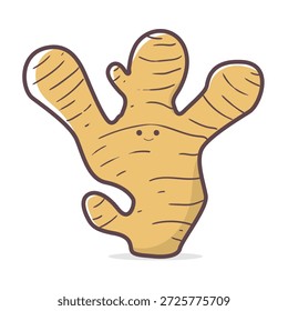 Süße Kawaii Ingwer Vektor Pastell farbige flache Stil Gewürzgrafik, handgezeichnete Cartoon Ingwer Wurzel-Symbol für gesunde Ernährung, pflanzliche Zutat, Kinderdesign, Kochen, und Bio-Thema