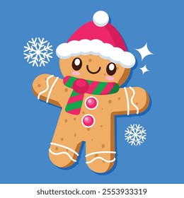 Cute kawaii gingerbread cookies cartoon illustration