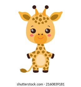 Cute kawaii giraffe icon. Adorable safari animal cartoon character mascot. Funny little baby giraffe vector illustration.
