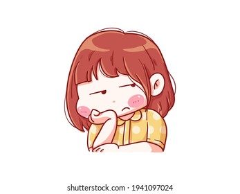 Cute and kawaii Girl With Annoyed Expression Manga Chibi Illustration