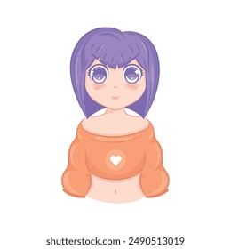Cute kawaii girl cartoon character Vector illustration