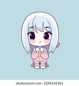 Cute kawaii girl chibi mascot vector cartoon style