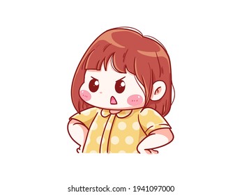 Cute and kawaii Girl Complaining with Angry Expression Manga Chibi Illustration