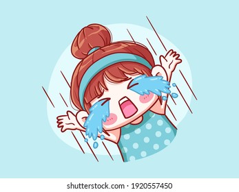 Cute and kawaii Girl crying out loud Manga Chibi Illustration