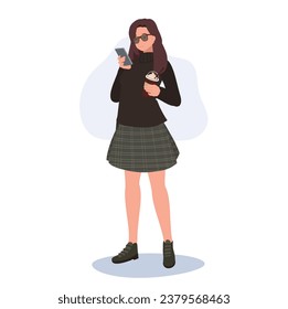 Cute kawaii girl in a fashionable wear. Adorable Teenage Fashion.  Korean Style Sticker 