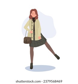 Cute kawaii girl in a fashionable wear. Adorable Teenage Fashion.  Korean Style Sticker 