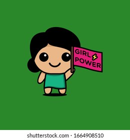 cute kawaii girl feminist campaign character logo icon design vector illustration