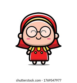 Cute kawaii girl with glasses Cartoon Vector Illustration. People Icon Concept. Flat Cartoon Style