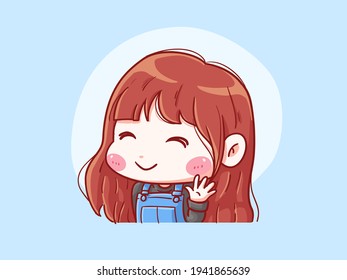 Cute and kawaii Girl Smile and Wave Hi Chibi Illustration