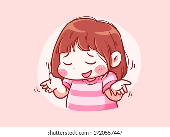 Cute and kawaii Girl talking and dont know what happened Chibi Illustration